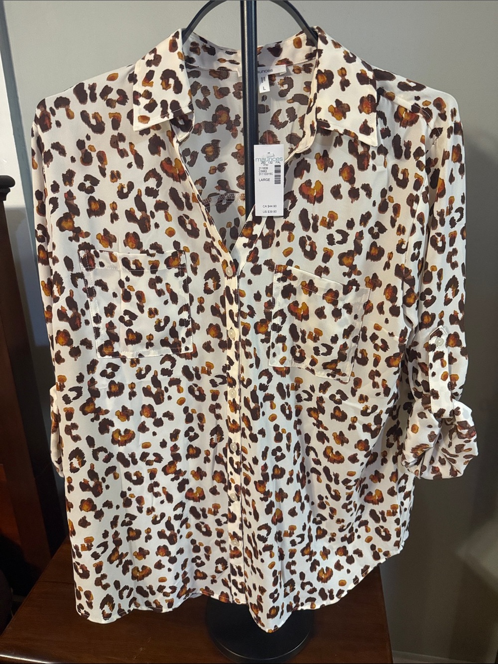 Maurices Leopard Print Button-Front Blouse - White, Brown